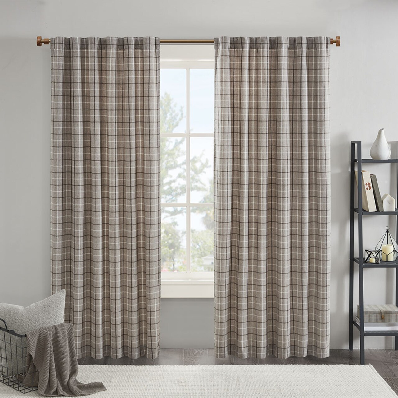 Gracie Mills Plaid Rod Pocket and Back Tab Curtain Panel with Fleece Lining